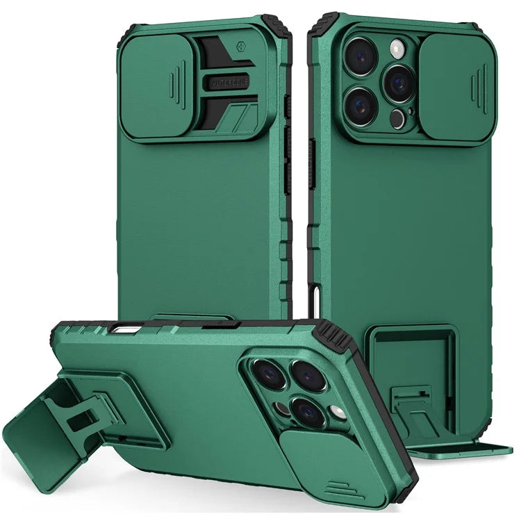 For iPhone 16 Pro Max Case Camera Slider PC + TPU Phone Cover with Kickstand