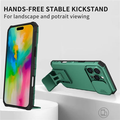 For iPhone 16 Pro Max Case Camera Slider PC + TPU Phone Cover with Kickstand