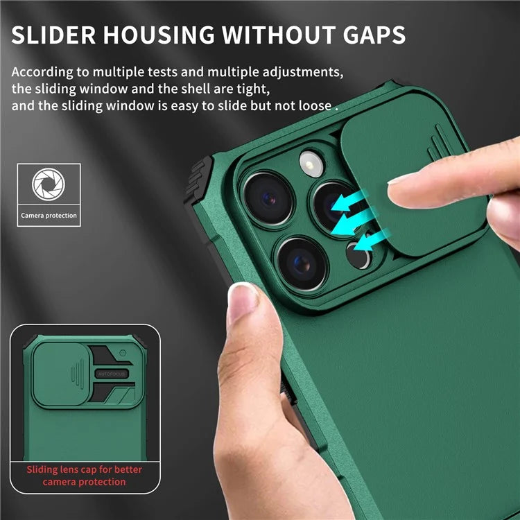 For iPhone 16 Pro Max Case Camera Slider PC + TPU Phone Cover with Kickstand