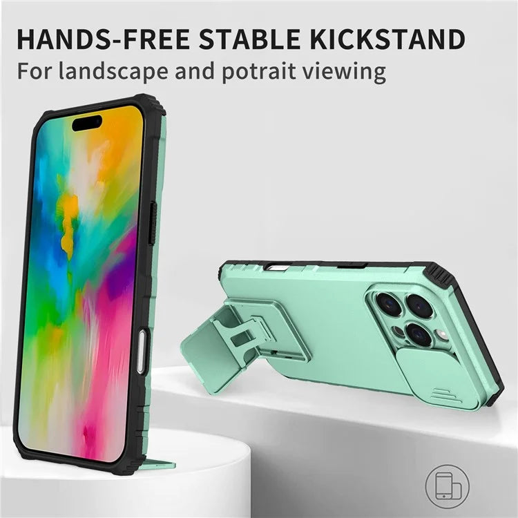 For iPhone 16 Pro Max Case Camera Slider PC + TPU Phone Cover with Kickstand