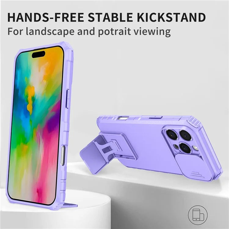 For iPhone 16 Pro Max Case Camera Slider PC + TPU Phone Cover with Kickstand