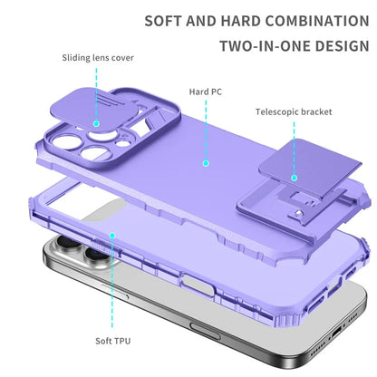 For iPhone 16 Pro Max Case Camera Slider PC + TPU Phone Cover with Kickstand