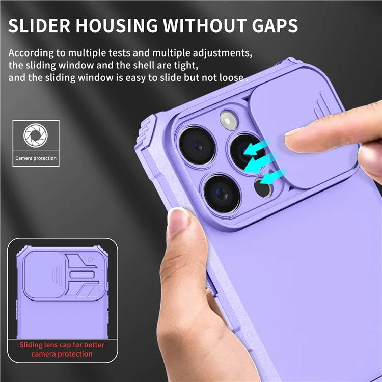 For iPhone 16 Pro Max Case Camera Slider PC + TPU Phone Cover with Kickstand