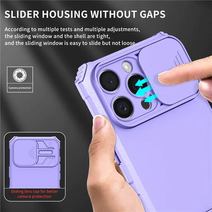 For iPhone 16 Pro Max Case Camera Slider PC + TPU Phone Cover with Kickstand