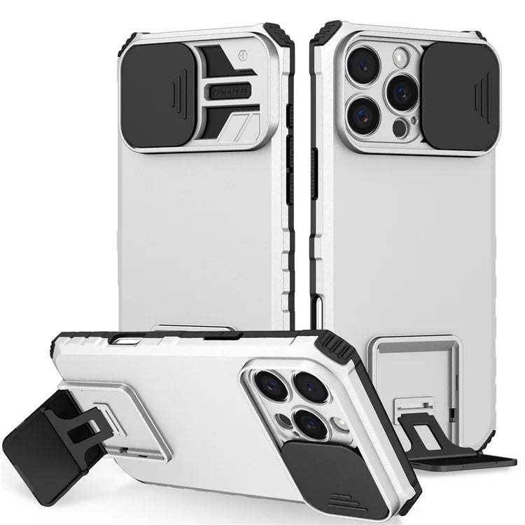 For iPhone 16 Pro Case Camera Slider PC + TPU Phone Cover with Kickstand