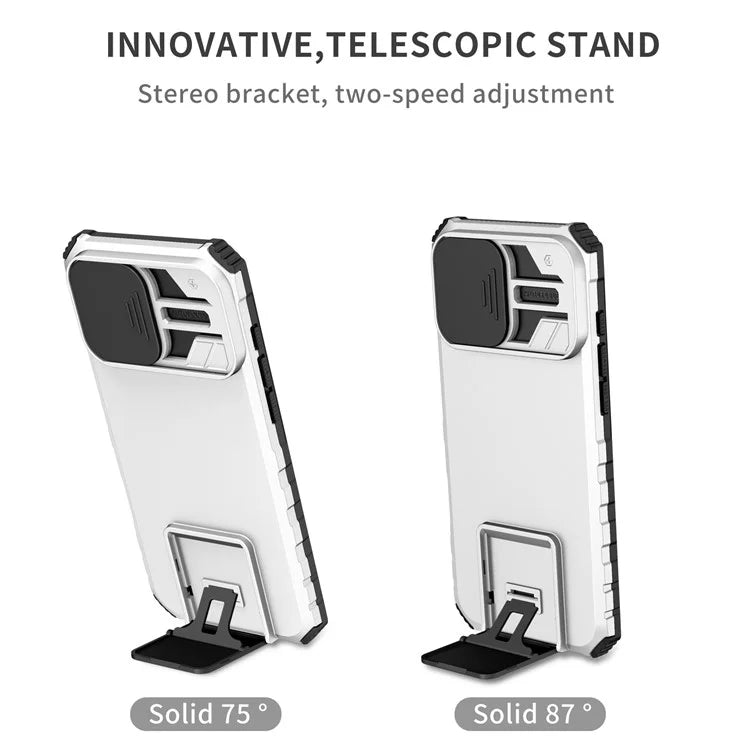 For iPhone 16 Pro Case Camera Slider PC + TPU Phone Cover with Kickstand
