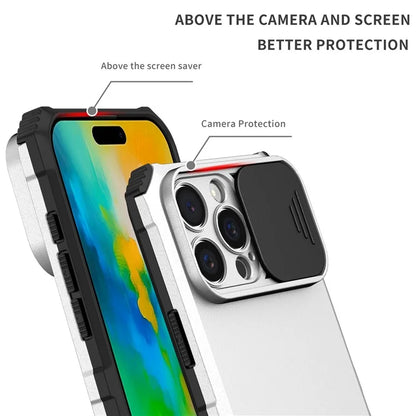 For iPhone 16 Pro Case Camera Slider PC + TPU Phone Cover with Kickstand