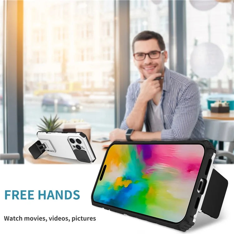 For iPhone 16 Pro Case Camera Slider PC + TPU Phone Cover with Kickstand