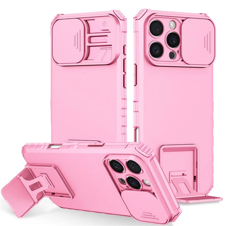 For iPhone 16 Pro Case Camera Slider PC + TPU Phone Cover with Kickstand
