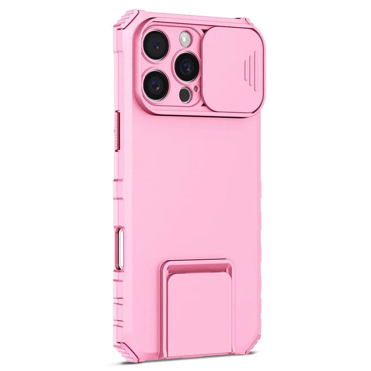 For iPhone 16 Pro Case Camera Slider PC + TPU Phone Cover with Kickstand