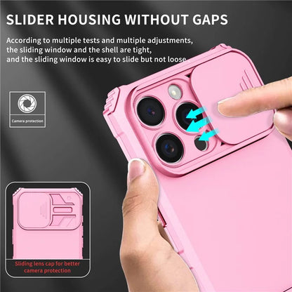 For iPhone 16 Pro Case Camera Slider PC + TPU Phone Cover with Kickstand