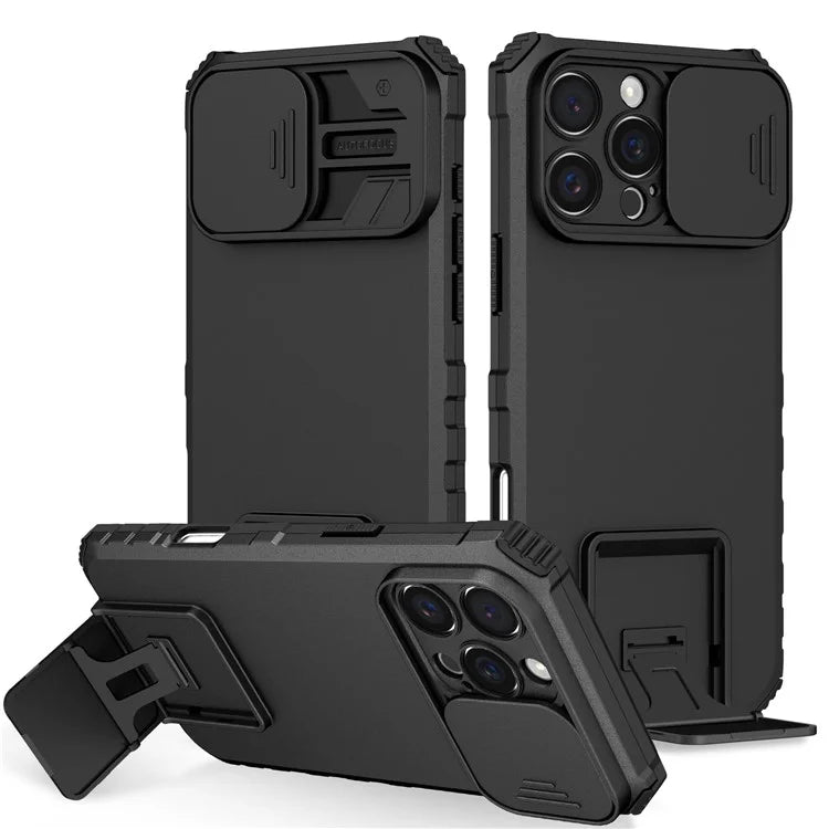 For iPhone 16 Pro Case Camera Slider PC + TPU Phone Cover with Kickstand