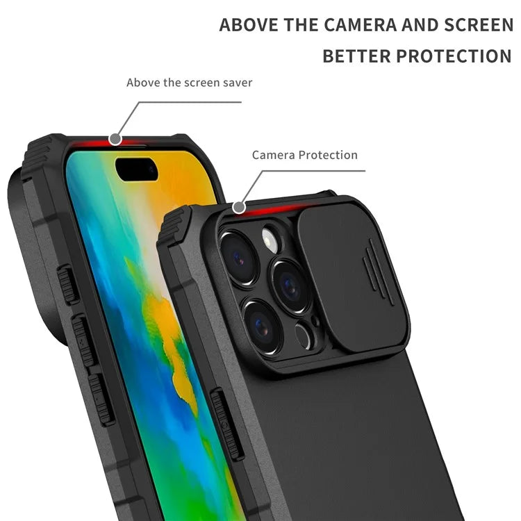 For iPhone 16 Pro Case Camera Slider PC + TPU Phone Cover with Kickstand