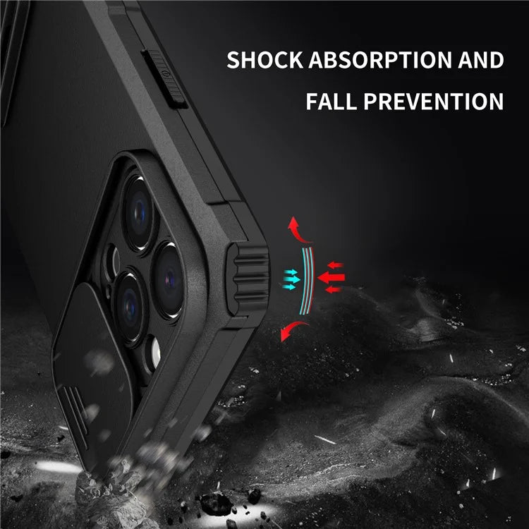 For iPhone 16 Pro Case Camera Slider PC + TPU Phone Cover with Kickstand