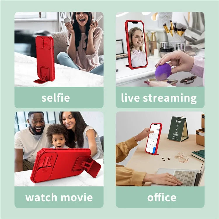 For iPhone 16 Pro Case Camera Slider PC + TPU Phone Cover with Kickstand