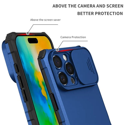 For iPhone 16 Pro Case Camera Slider PC + TPU Phone Cover with Kickstand