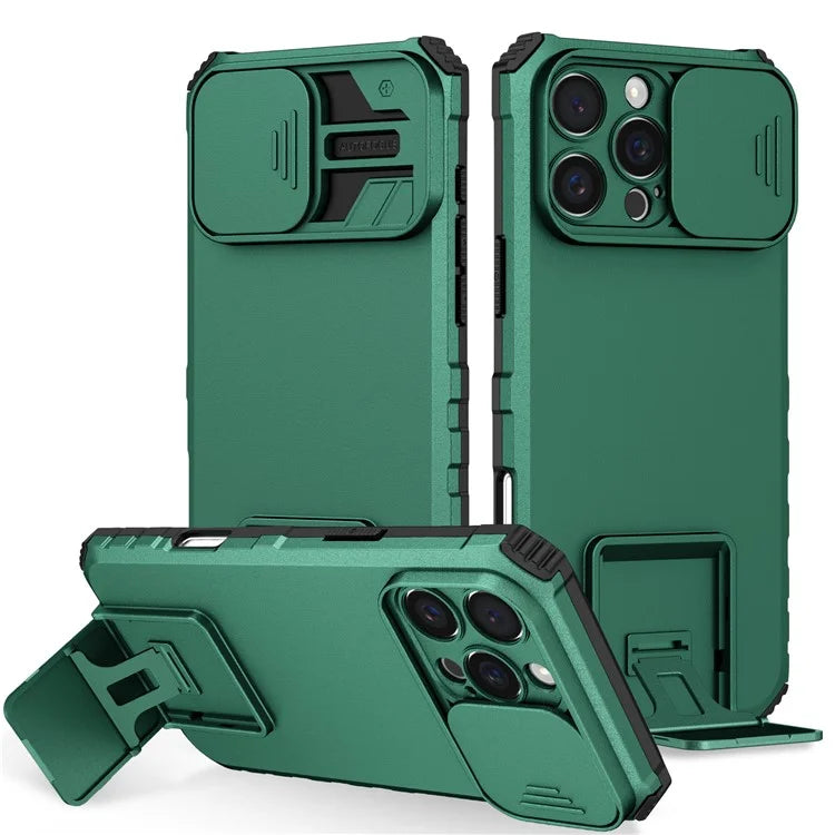 For iPhone 16 Pro Case Camera Slider PC + TPU Phone Cover with Kickstand