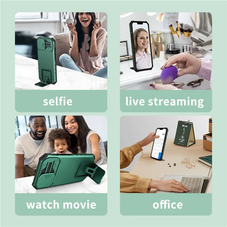 For iPhone 16 Pro Case Camera Slider PC + TPU Phone Cover with Kickstand