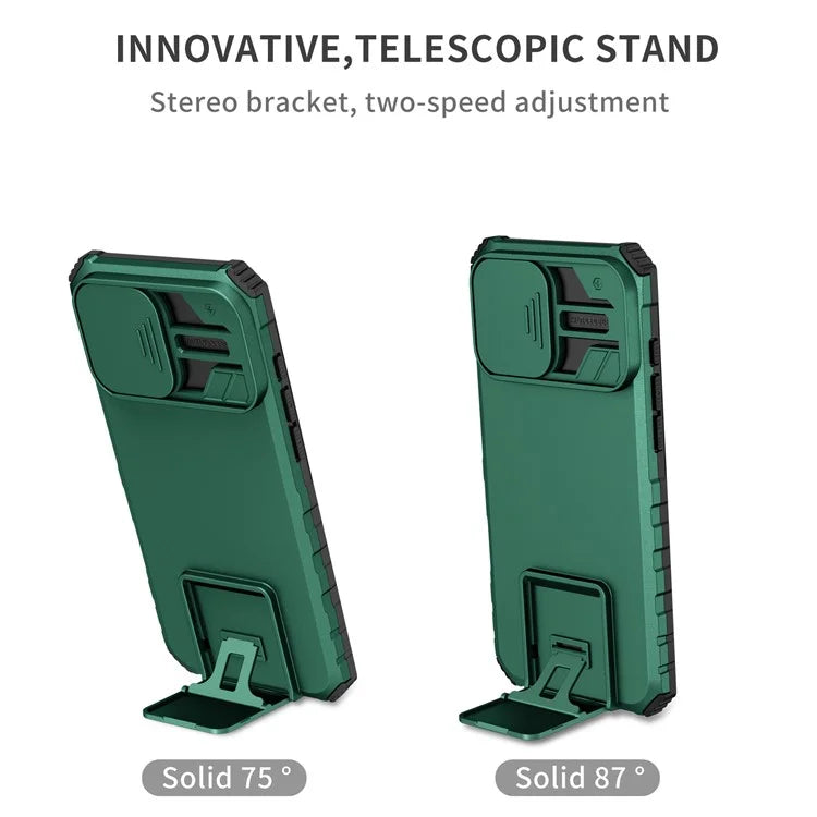 For iPhone 16 Pro Case Camera Slider PC + TPU Phone Cover with Kickstand