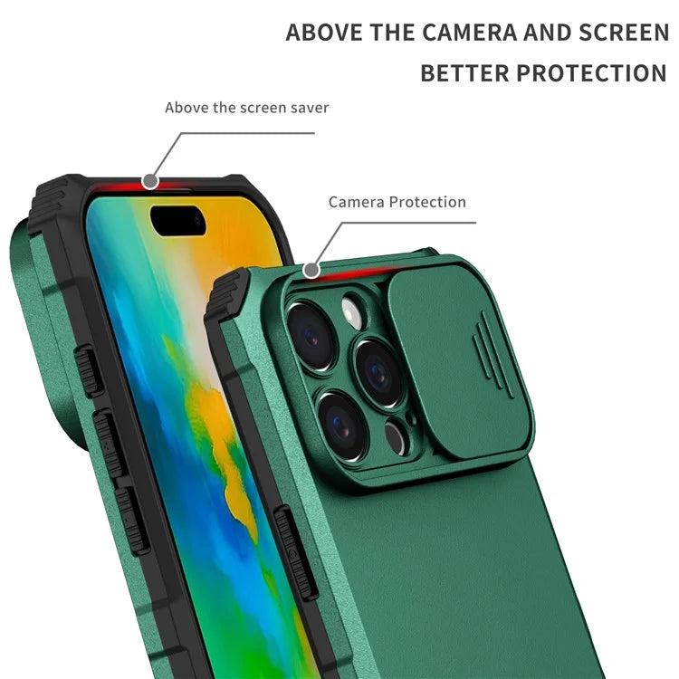 For iPhone 16 Pro Case Camera Slider PC + TPU Phone Cover with Kickstand