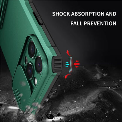 For iPhone 16 Pro Case Camera Slider PC + TPU Phone Cover with Kickstand