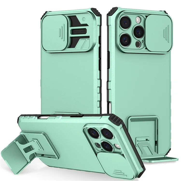 For iPhone 16 Pro Case Camera Slider PC + TPU Phone Cover with Kickstand