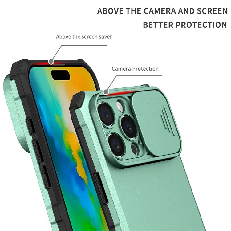 For iPhone 16 Pro Case Camera Slider PC + TPU Phone Cover with Kickstand