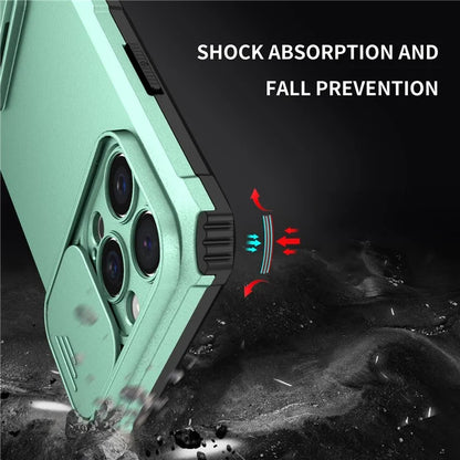 For iPhone 16 Pro Case Camera Slider PC + TPU Phone Cover with Kickstand