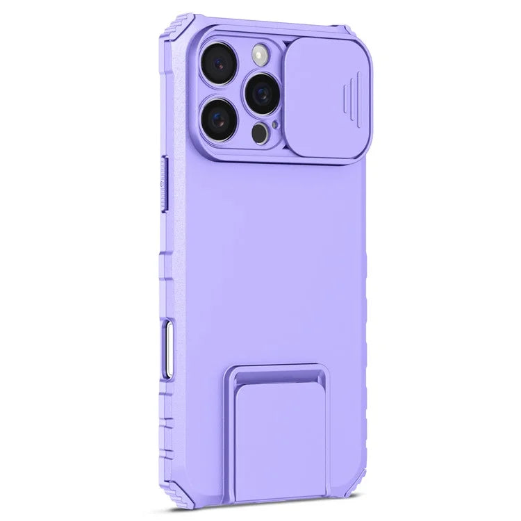 For iPhone 16 Pro Case Camera Slider PC + TPU Phone Cover with Kickstand