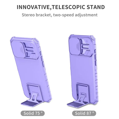For iPhone 16 Pro Case Camera Slider PC + TPU Phone Cover with Kickstand