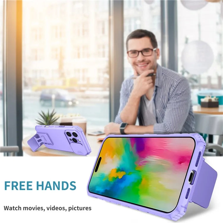 For iPhone 16 Pro Case Camera Slider PC + TPU Phone Cover with Kickstand