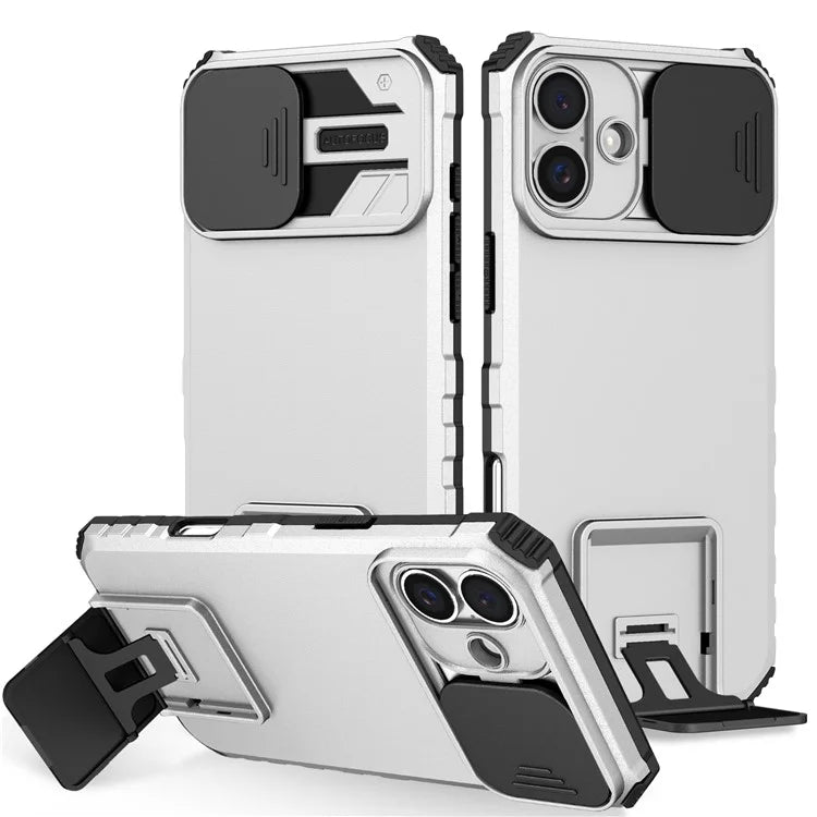 For iPhone 16 Plus Case Camera Slider PC + TPU Phone Cover with Kickstand