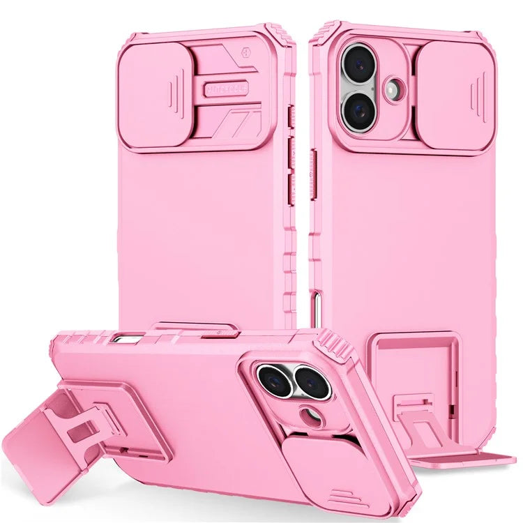 For iPhone 16 Plus Case Camera Slider PC + TPU Phone Cover with Kickstand