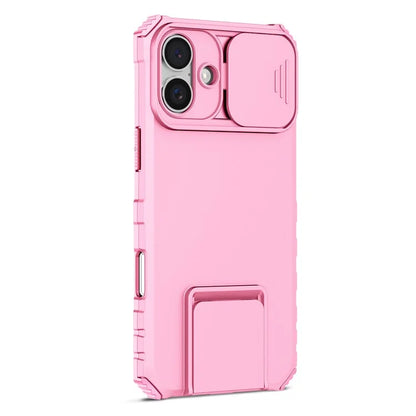 For iPhone 16 Plus Case Camera Slider PC + TPU Phone Cover with Kickstand