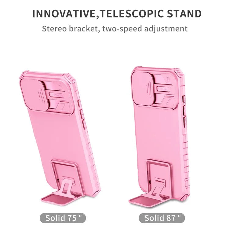 For iPhone 16 Plus Case Camera Slider PC + TPU Phone Cover with Kickstand