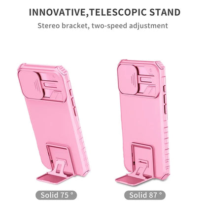 For iPhone 16 Plus Case Camera Slider PC + TPU Phone Cover with Kickstand