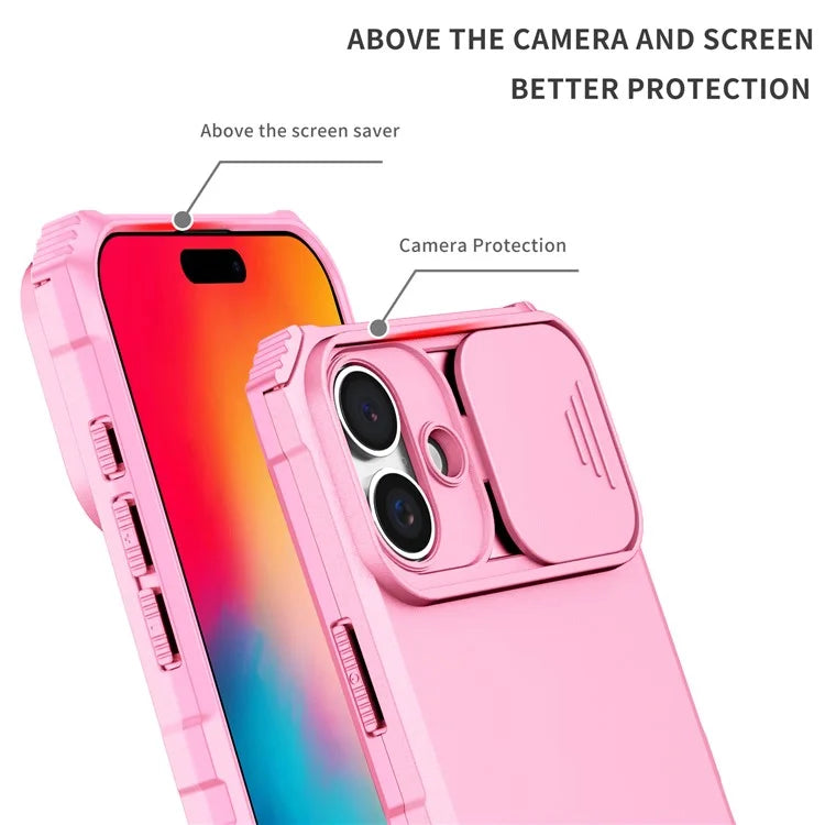 For iPhone 16 Plus Case Camera Slider PC + TPU Phone Cover with Kickstand