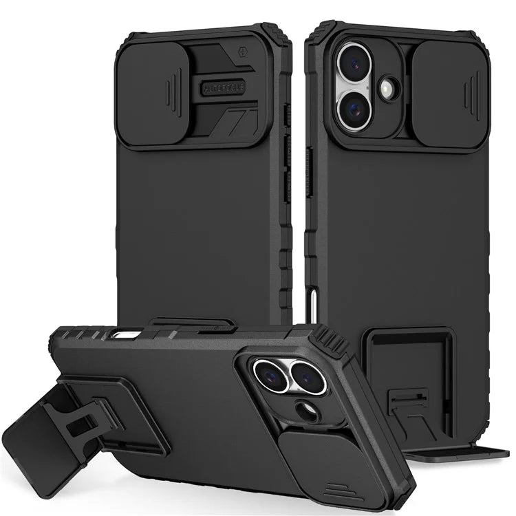 For iPhone 16 Plus Case Camera Slider PC + TPU Phone Cover with Kickstand
