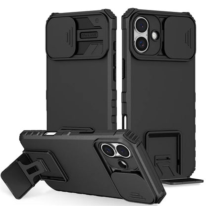 For iPhone 16 Plus Case Camera Slider PC + TPU Phone Cover with Kickstand