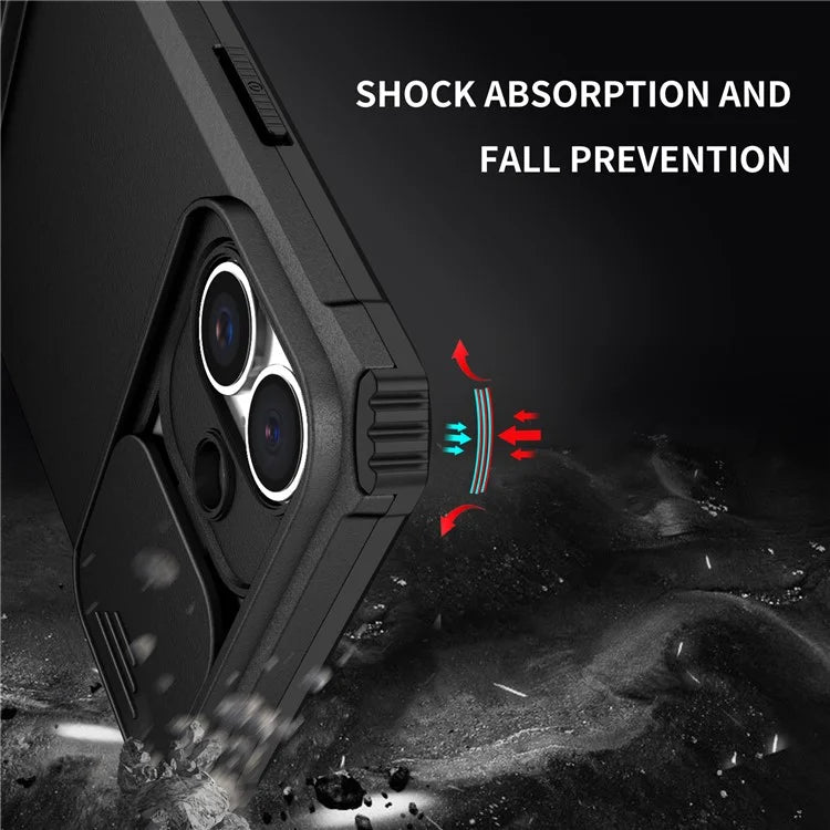 For iPhone 16 Plus Case Camera Slider PC + TPU Phone Cover with Kickstand