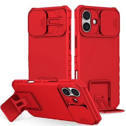 For iPhone 16 Plus Case Camera Slider PC + TPU Phone Cover with Kickstand
