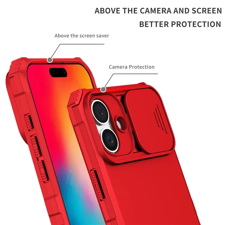 For iPhone 16 Plus Case Camera Slider PC + TPU Phone Cover with Kickstand