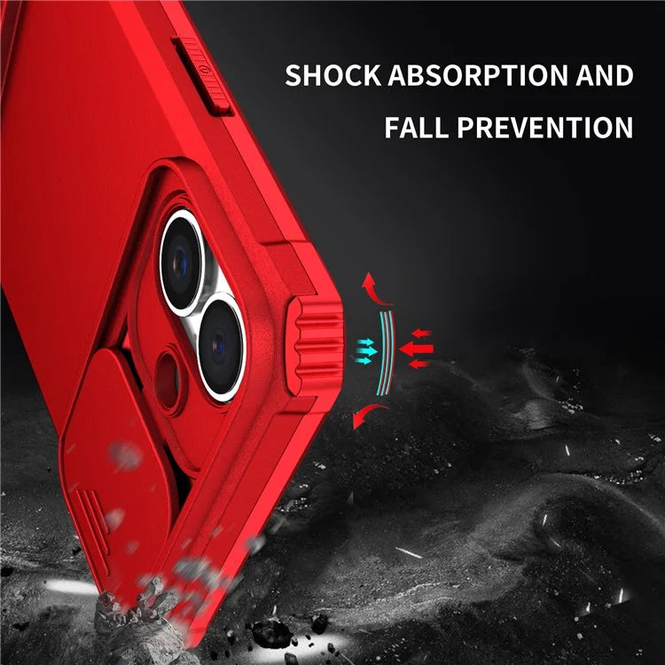 For iPhone 16 Plus Case Camera Slider PC + TPU Phone Cover with Kickstand