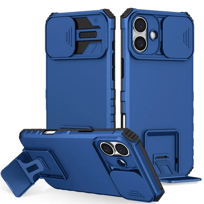 For iPhone 16 Plus Case Camera Slider PC + TPU Phone Cover with Kickstand