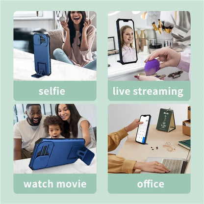 For iPhone 16 Plus Case Camera Slider PC + TPU Phone Cover with Kickstand