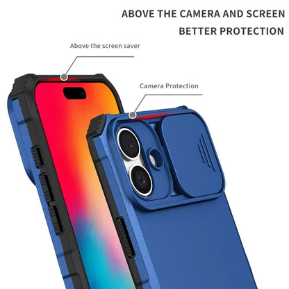 For iPhone 16 Plus Case Camera Slider PC + TPU Phone Cover with Kickstand