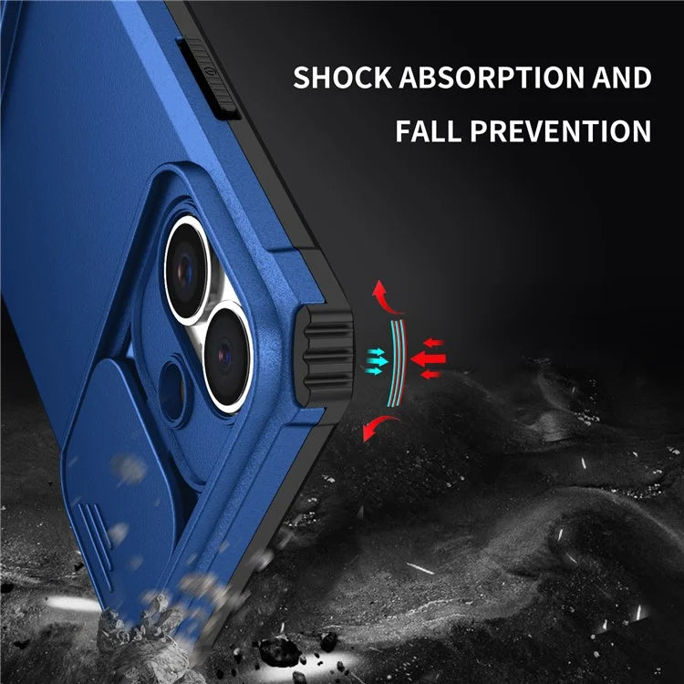 For iPhone 16 Plus Case Camera Slider PC + TPU Phone Cover with Kickstand