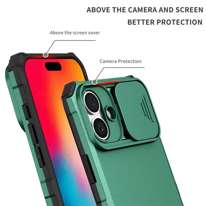 For iPhone 16 Plus Case Camera Slider PC + TPU Phone Cover with Kickstand