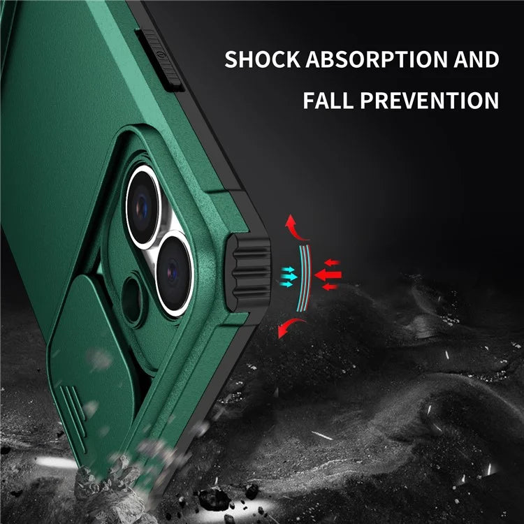 For iPhone 16 Plus Case Camera Slider PC + TPU Phone Cover with Kickstand