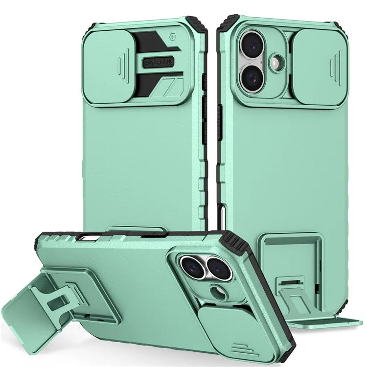 For iPhone 16 Plus Case Camera Slider PC + TPU Phone Cover with Kickstand